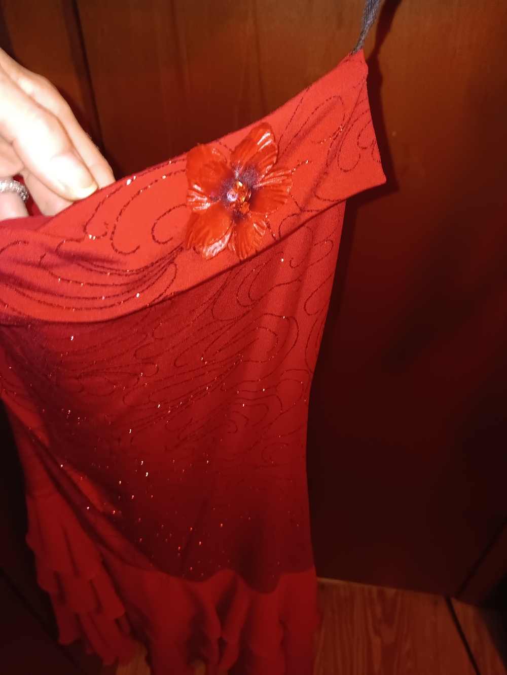 Ruby Rox Red Embellished Midi Dress with Ruffle Hem - Picture 3 of 4